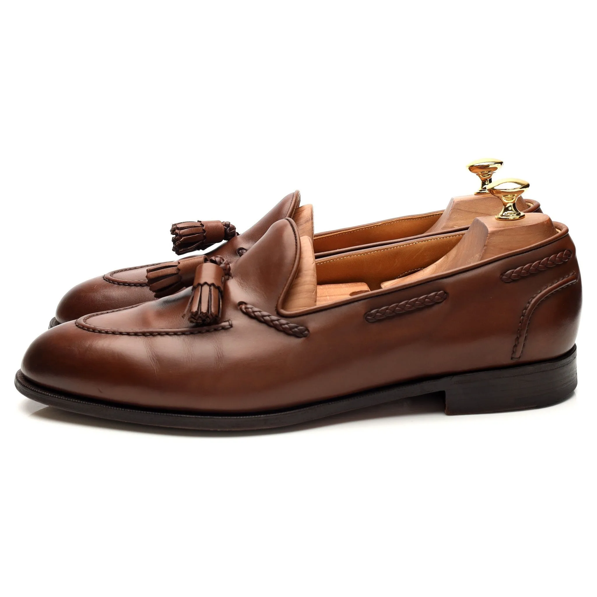 'Belgravia' Brown Leather Tassel Loafers UK 10.5 E