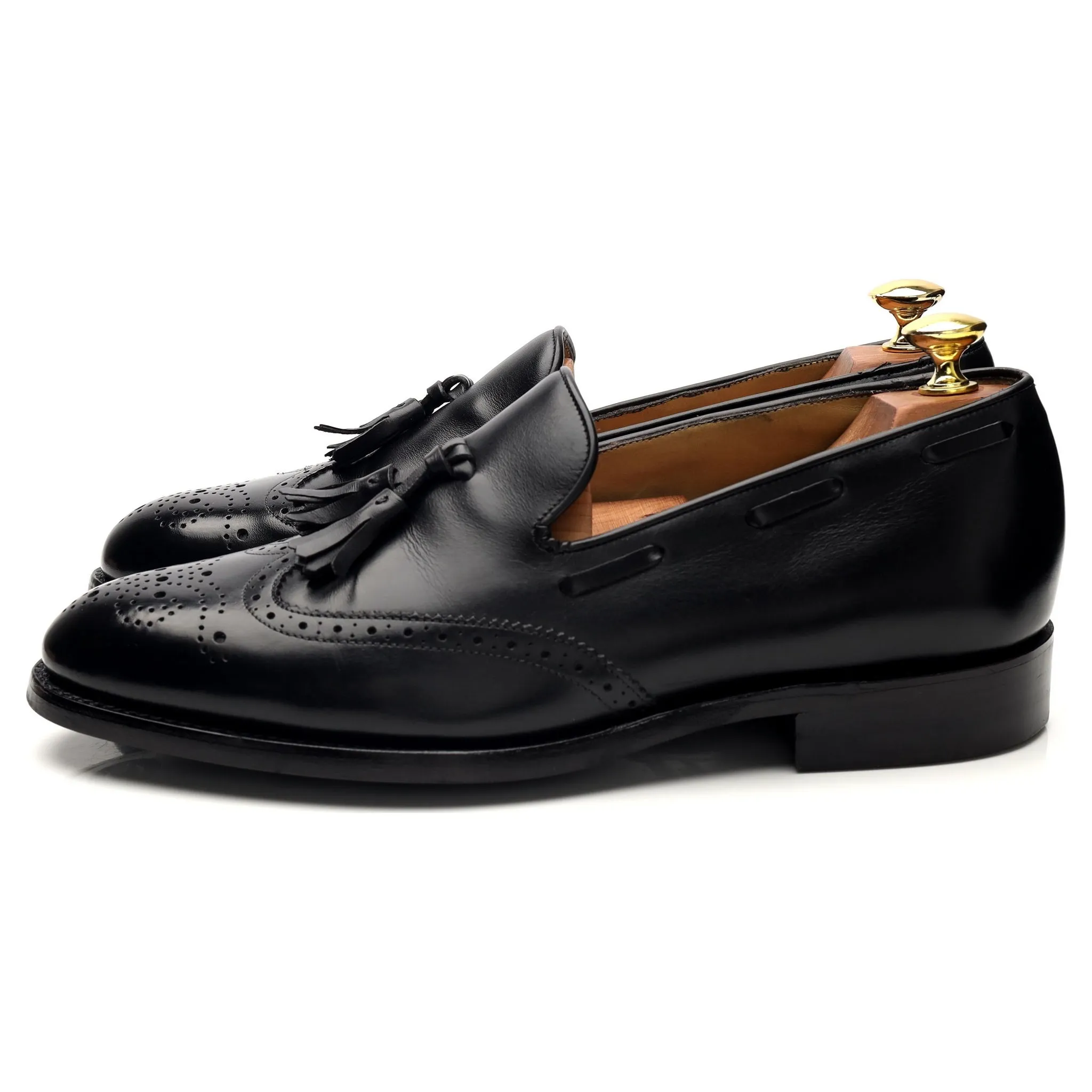 Black Leather Tassel Loafers UK 8 E
