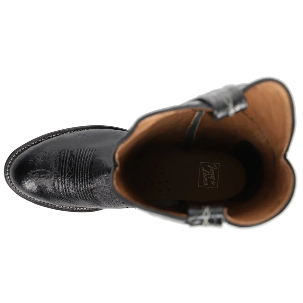 Bonham 13 Inch Smooth Ostrich Embroidered Round Toe Pull On Cowboy Boots