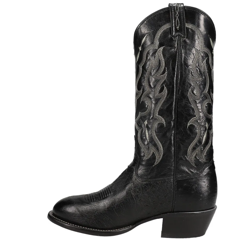 Bonham 13 Inch Smooth Ostrich Embroidered Round Toe Pull On Cowboy Boots