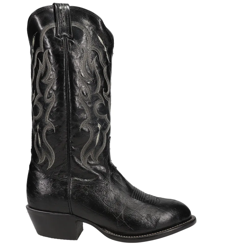 Bonham 13 Inch Smooth Ostrich Embroidered Round Toe Pull On Cowboy Boots