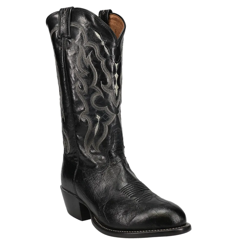 Bonham 13 Inch Smooth Ostrich Embroidered Round Toe Pull On Cowboy Boots