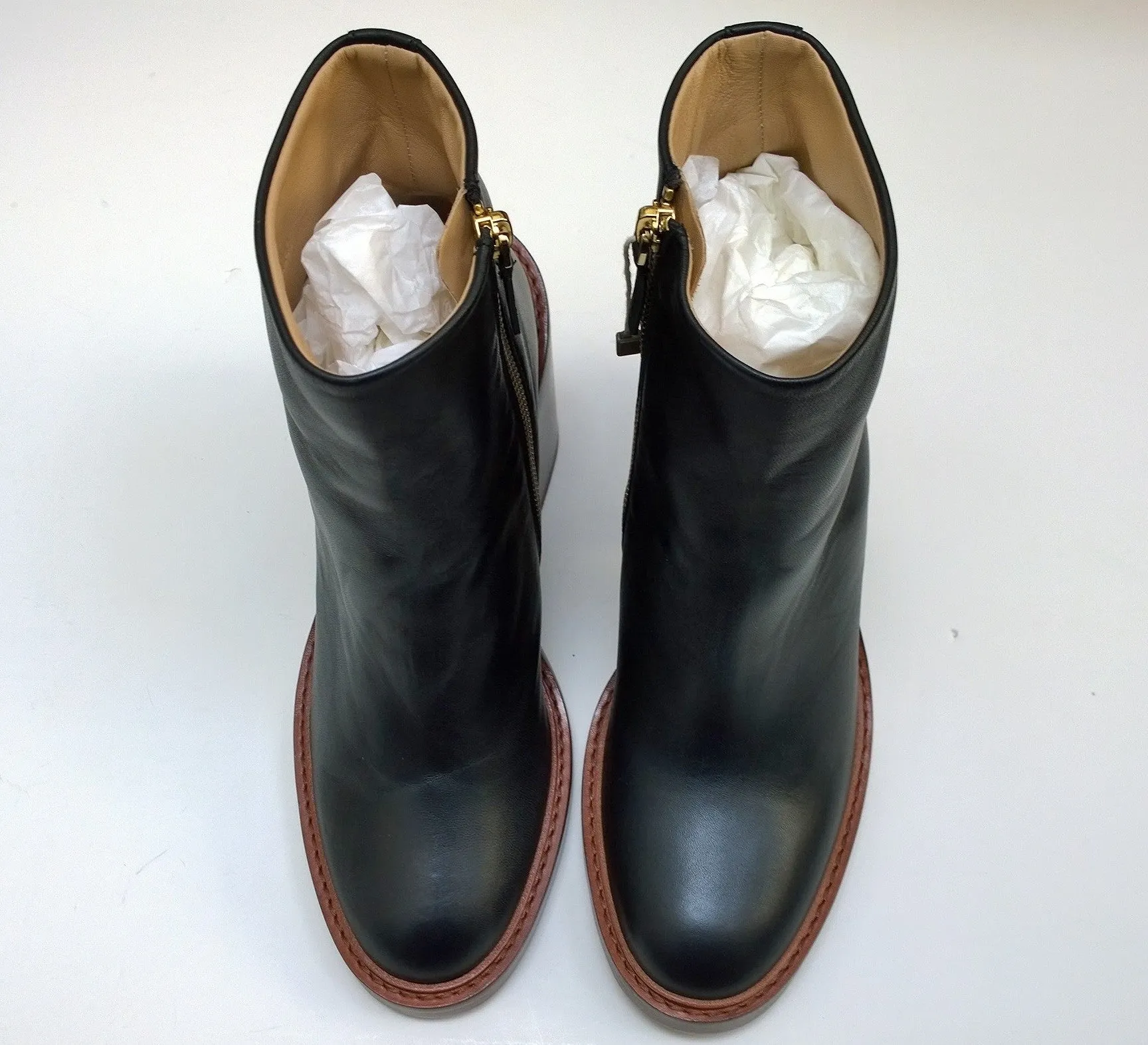 Chlo Mallo Ankle Boots in Black Leather with Stacked Heels