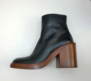 Chlo Mallo Ankle Boots in Black Leather with Stacked Heels