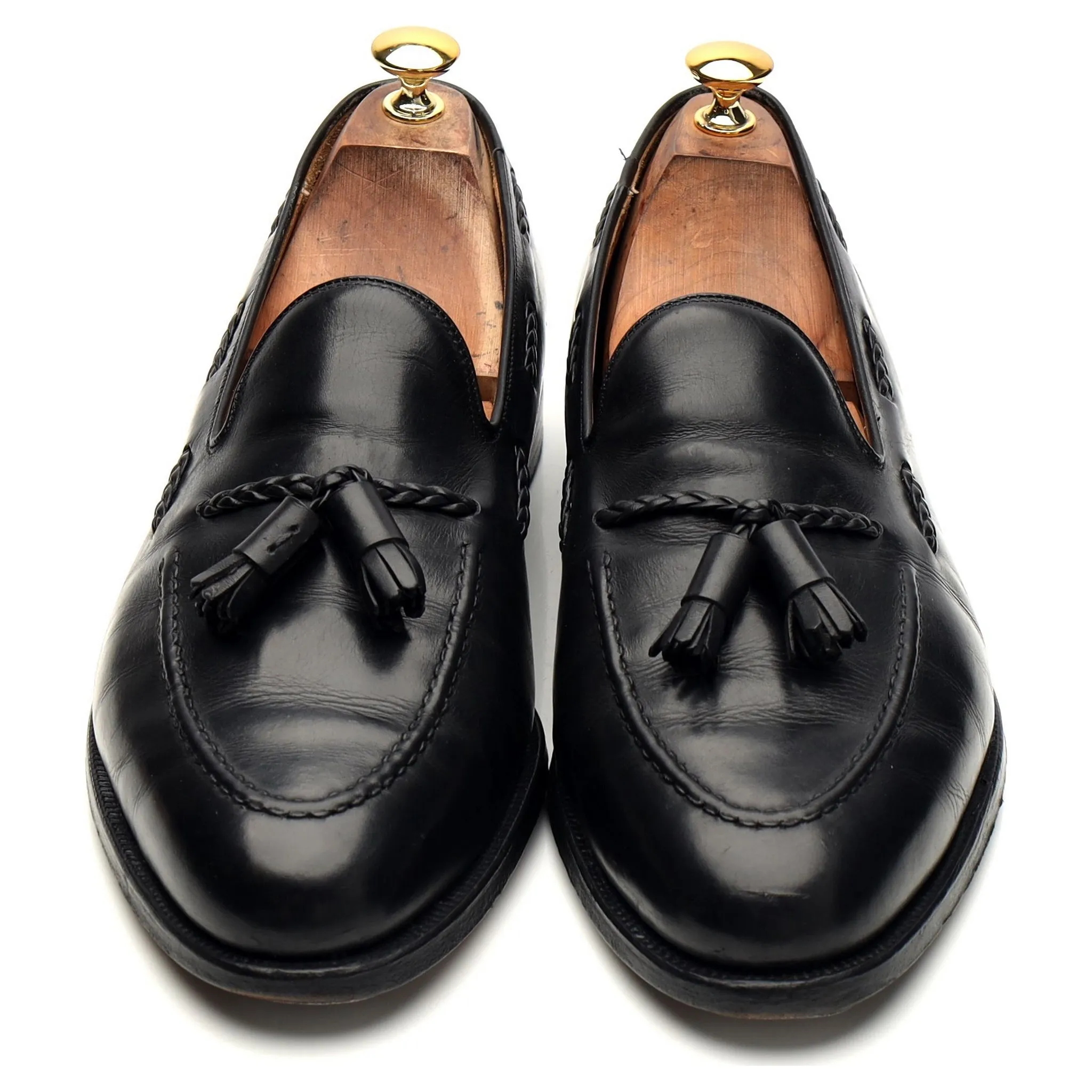 Gieves & Hawkes Black Leather Tassel Loafers UK 11 E