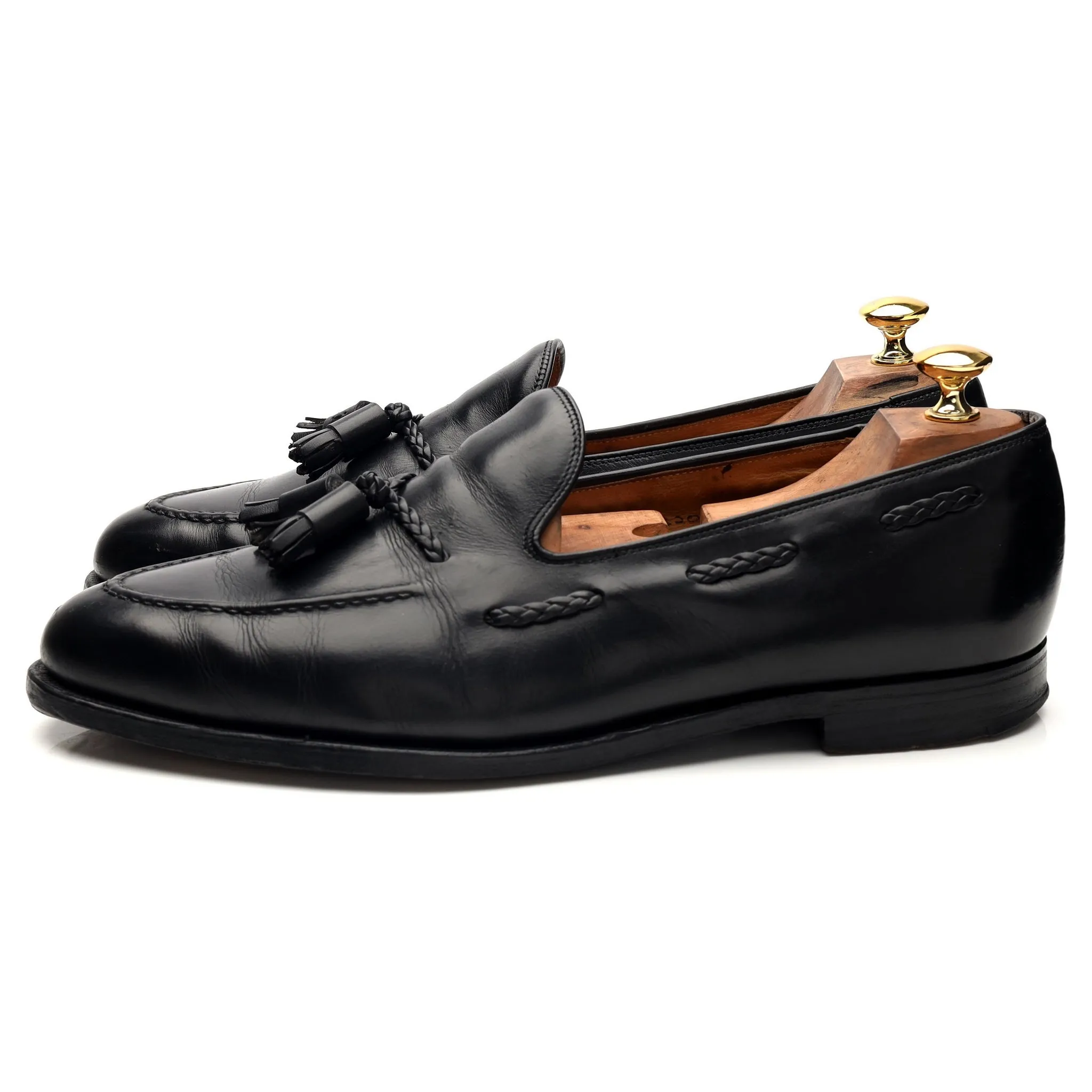 Gieves & Hawkes Black Leather Tassel Loafers UK 11 E