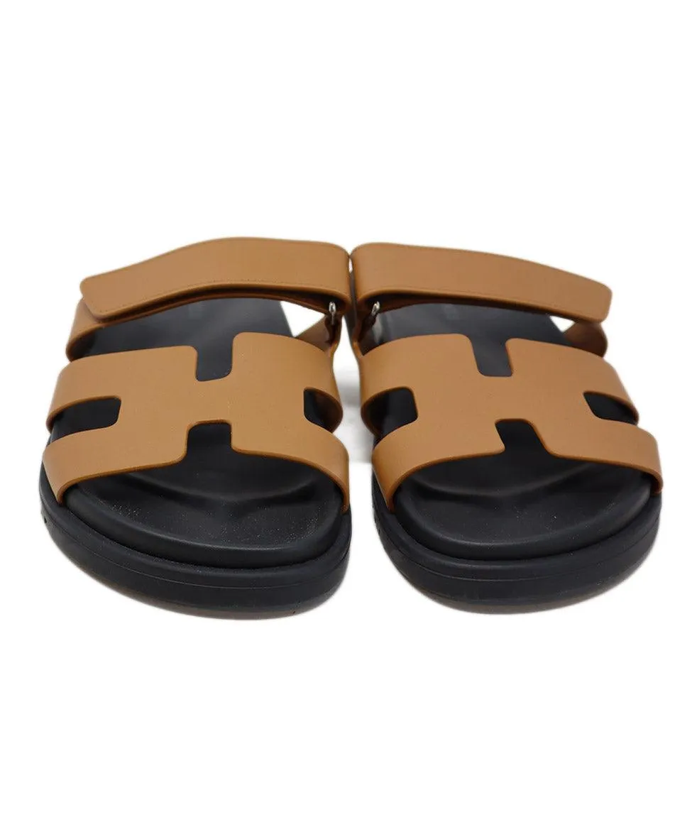 Hermes Tan Leather Chypre Sandals sz 7.5