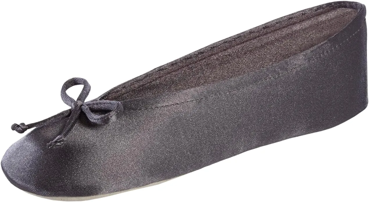 Isotoner Ballerina Slippers for Women  Soft Satin House Shoes with Bow and Suede Sole  Classic Comfy Travel and Bedroom Slippers  Cute Bridal Party Slippers