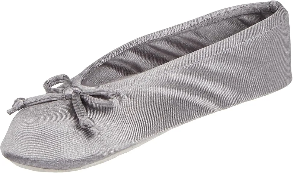 isotoner Women's Satin Ballerina Slippers with Soft Tie Bow and Suede Sole
