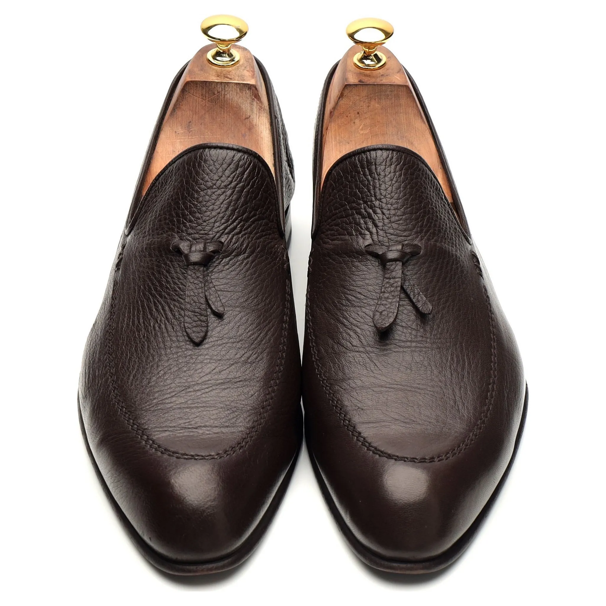 'Lukas' Dark Brown Grain Leather Tassel Loafers UK 9.5