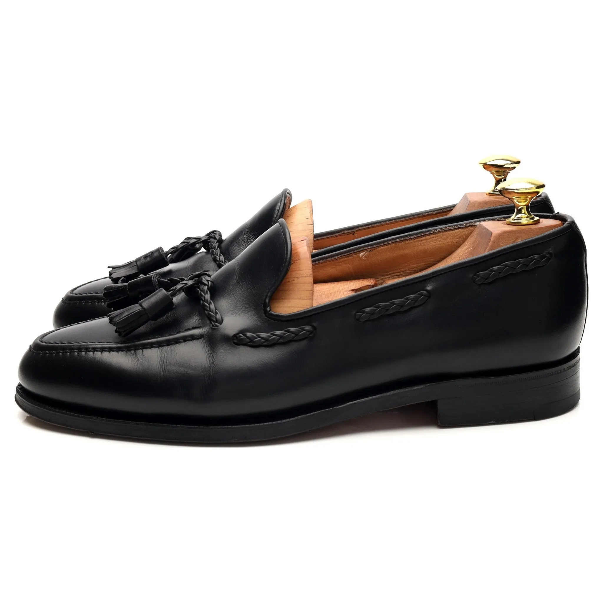 New & Lingwood Black Leather Tassel Loafers UK 8 E