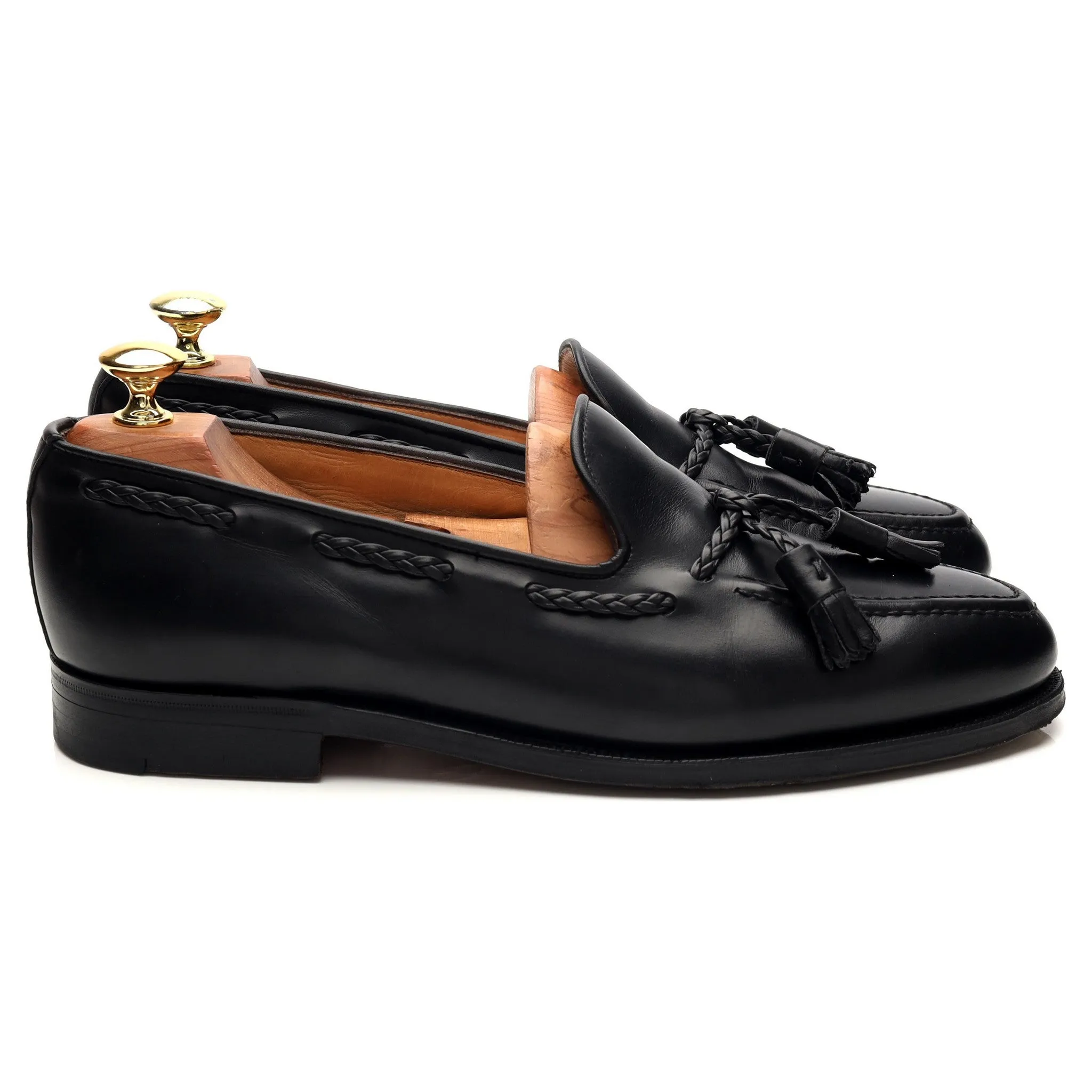 New & Lingwood Black Leather Tassel Loafers UK 8 E