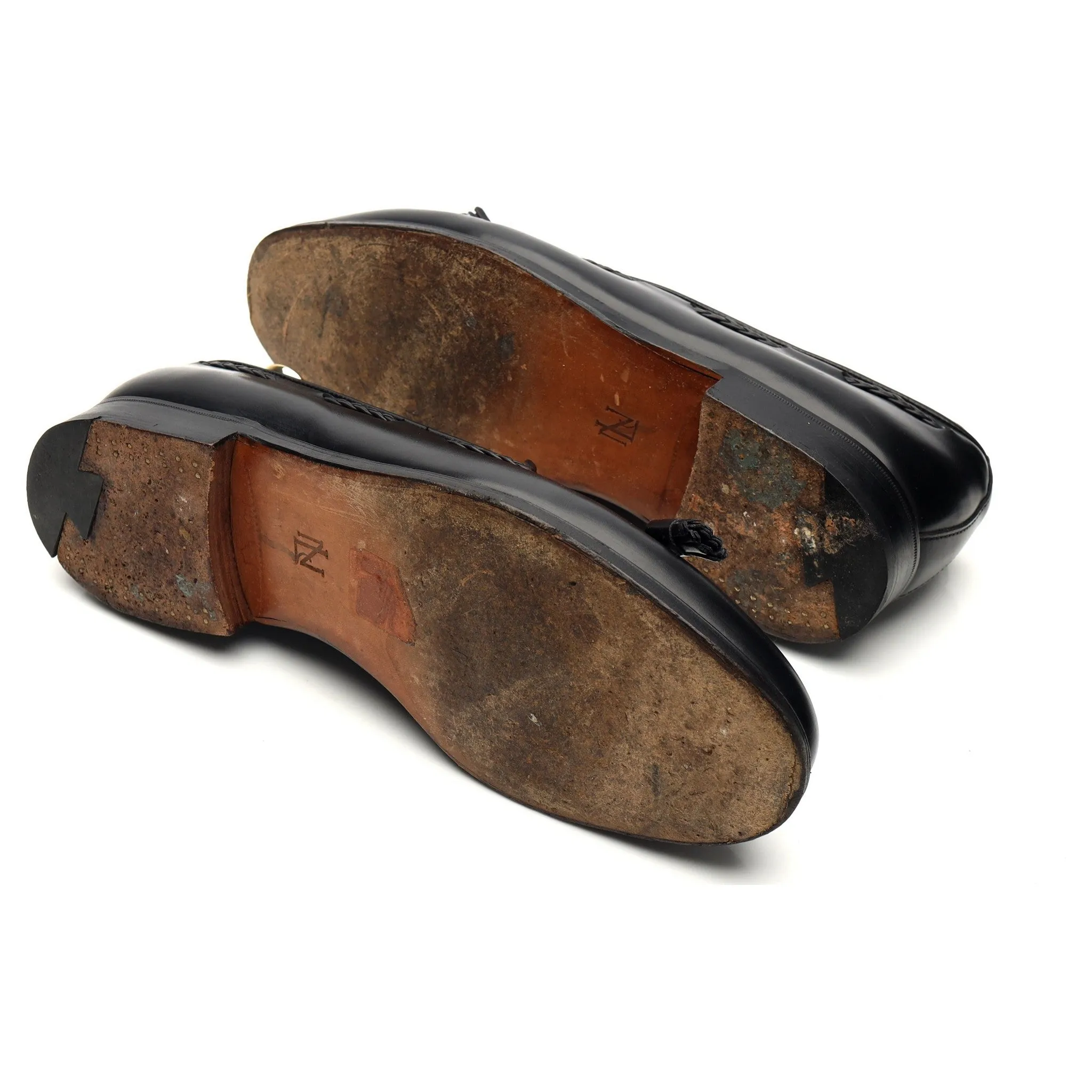 New & Lingwood Black Leather Tassel Loafers UK 8 E