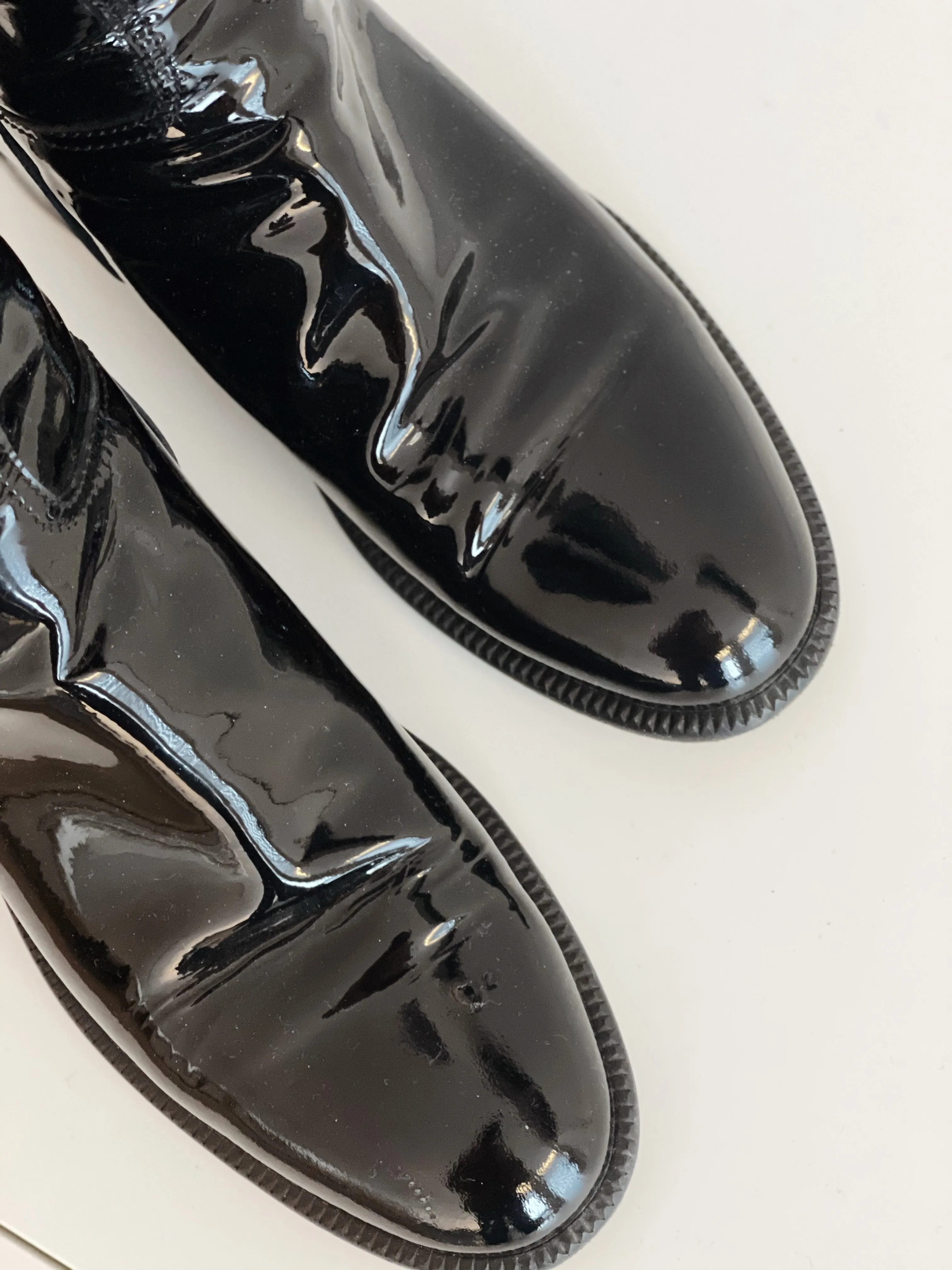 Patent Leather Flat Knee-High Boots